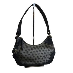 Vintage Dooney & Bourke Monogram Logo Hobo Shoulder Hand Bag Black Grey